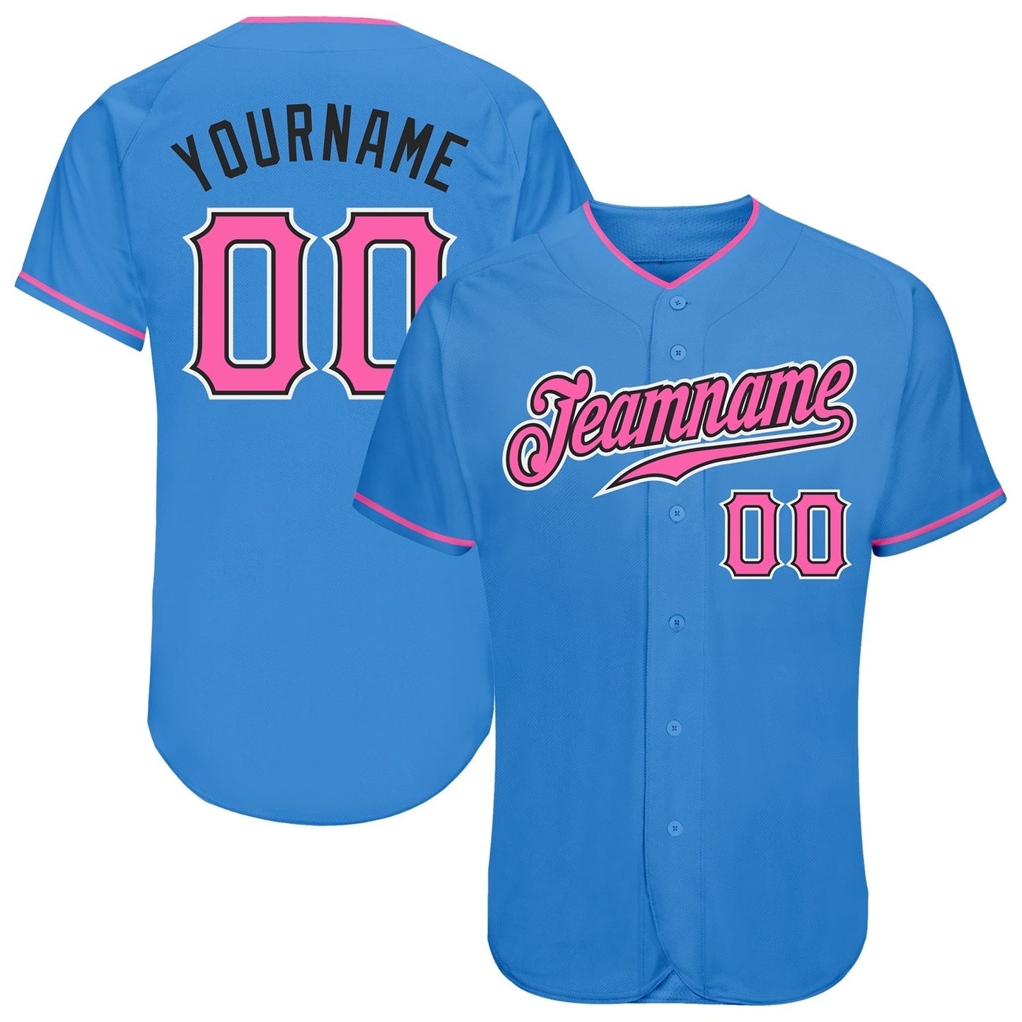 Custom Powder Blue Pink-Black Authentic Baseball Jersey baseball jersey product view 1