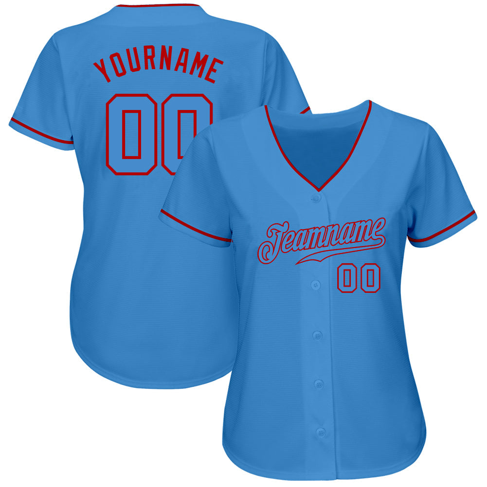 Custom Powder Blue Powder Blue-Red Authentic Baseball Jersey baseball jersey product view 2