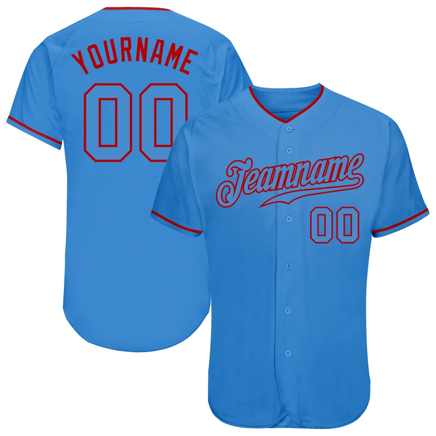 Custom Powder Blue Powder Blue-Red Authentic Baseball Jersey baseball jersey product view 1