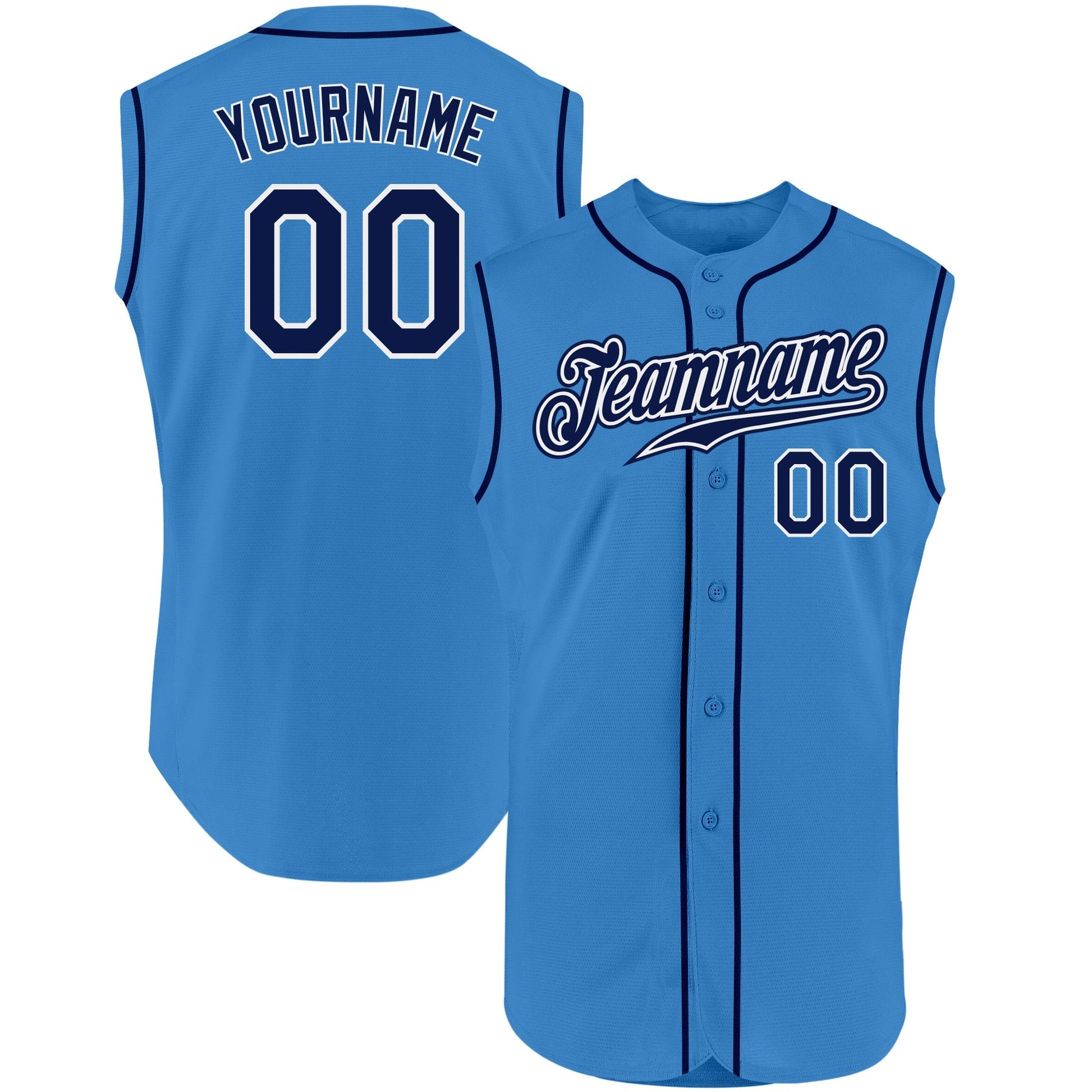Custom Powder Blue Navy-White Authentic Sleeveless Baseball Jersey baseball jersey product view 1