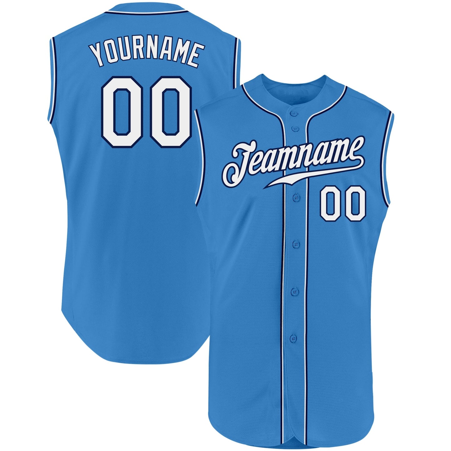 Custom Powder Blue White-Navy Authentic Sleeveless Baseball Jersey baseball jersey product view 1