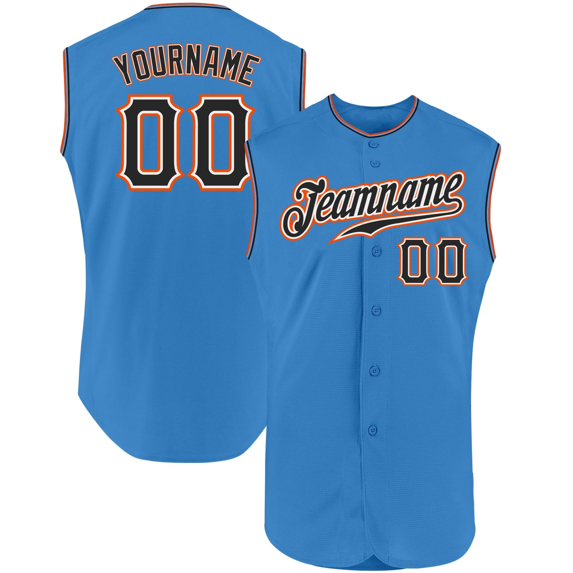 Custom Powder Blue Black-Orange Authentic Sleeveless Baseball Jersey baseball jersey product view 1