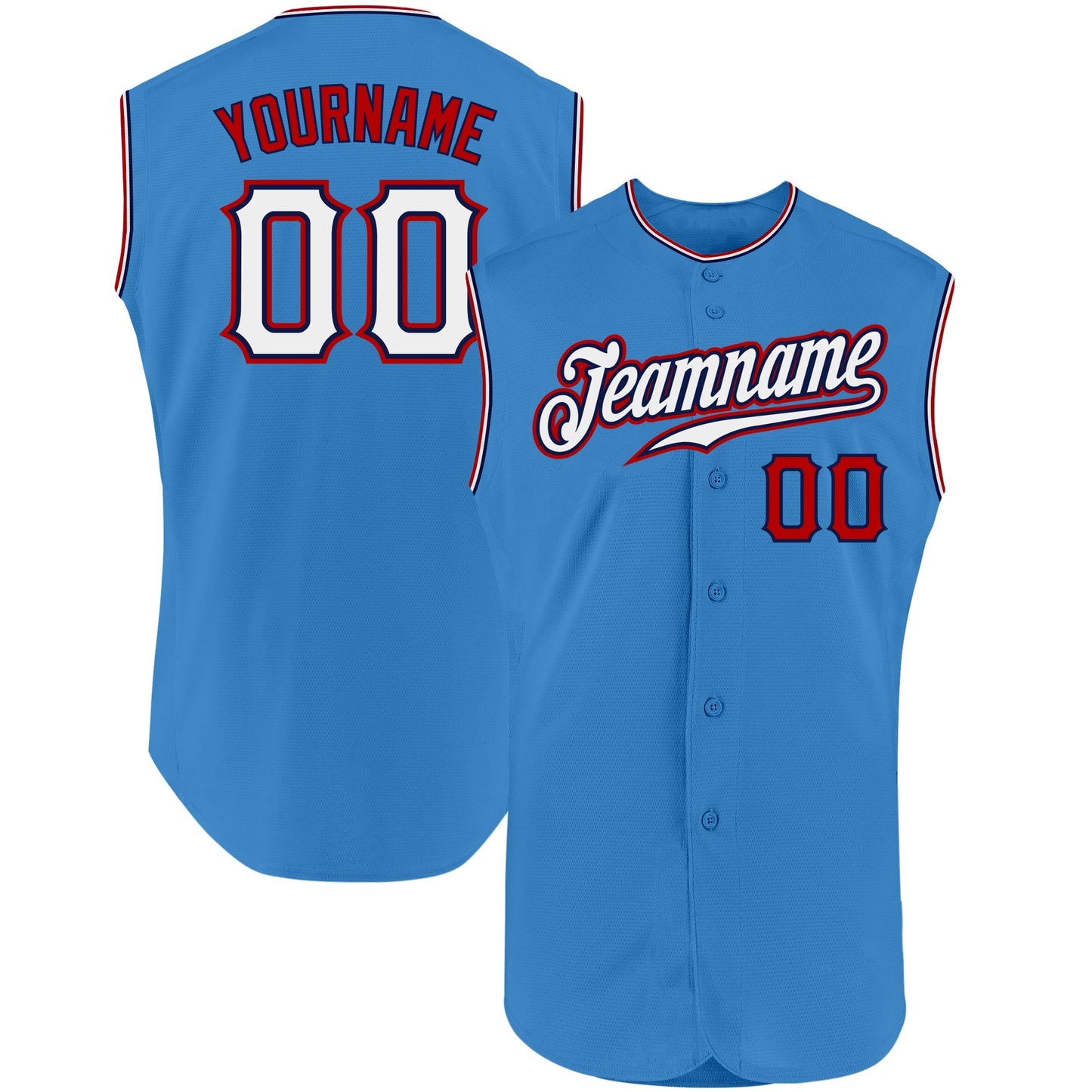 Custom Powder Blue White-Red Authentic Sleeveless Baseball Jersey baseball jersey product view 1