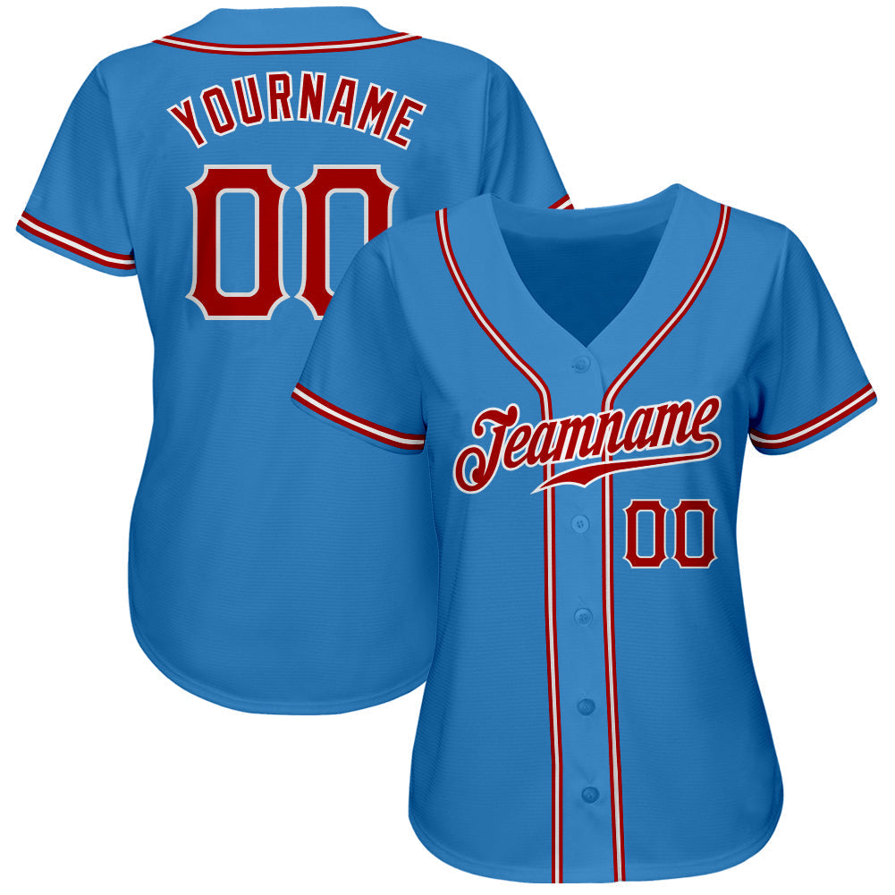 Custom Powder Blue Red-White Authentic Baseball Jersey baseball jersey product view 2