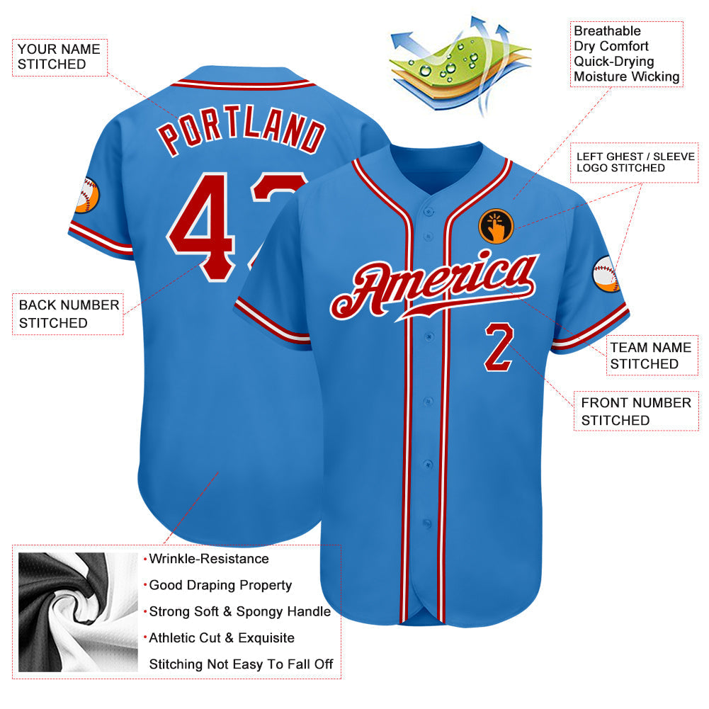 Custom Powder Blue Red-White Authentic Baseball Jersey baseball jersey product view 3