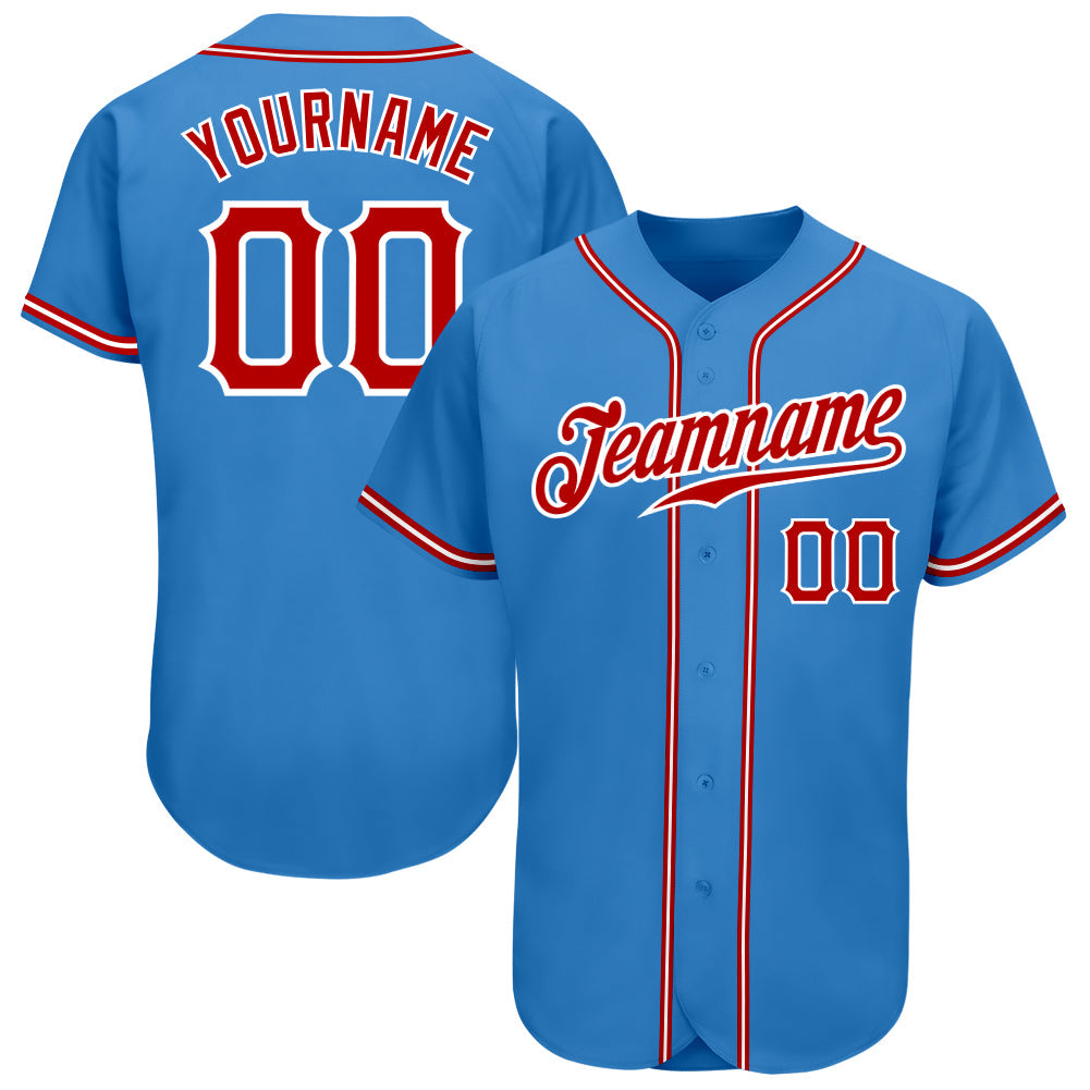 Custom Powder Blue Red-White Authentic Baseball Jersey baseball jersey product view 1