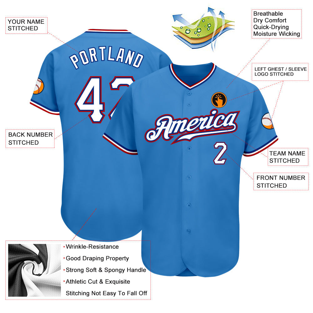 Custom Powder Blue White-Red Authentic Baseball Jersey baseball jersey product view 3