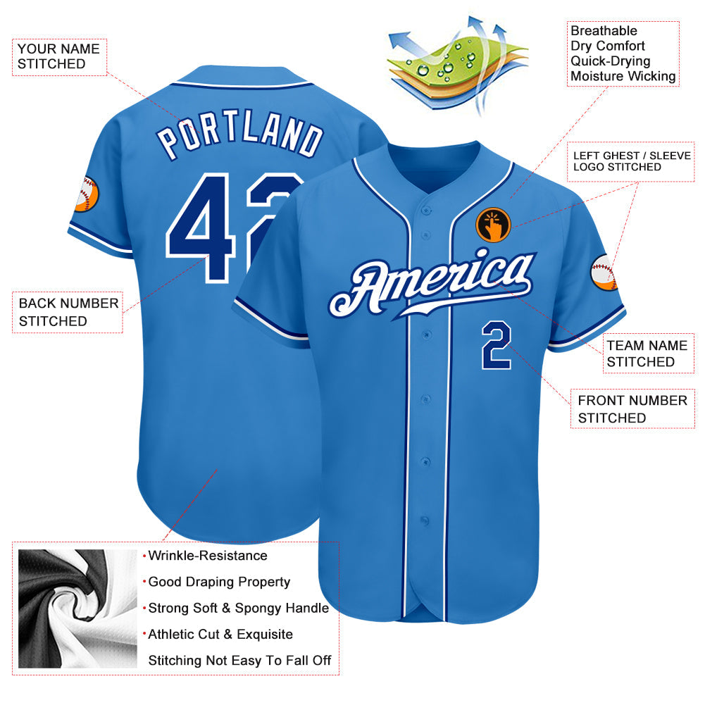 Custom Powder Blue Royal-White Authentic Baseball Jersey baseball jersey product view 3