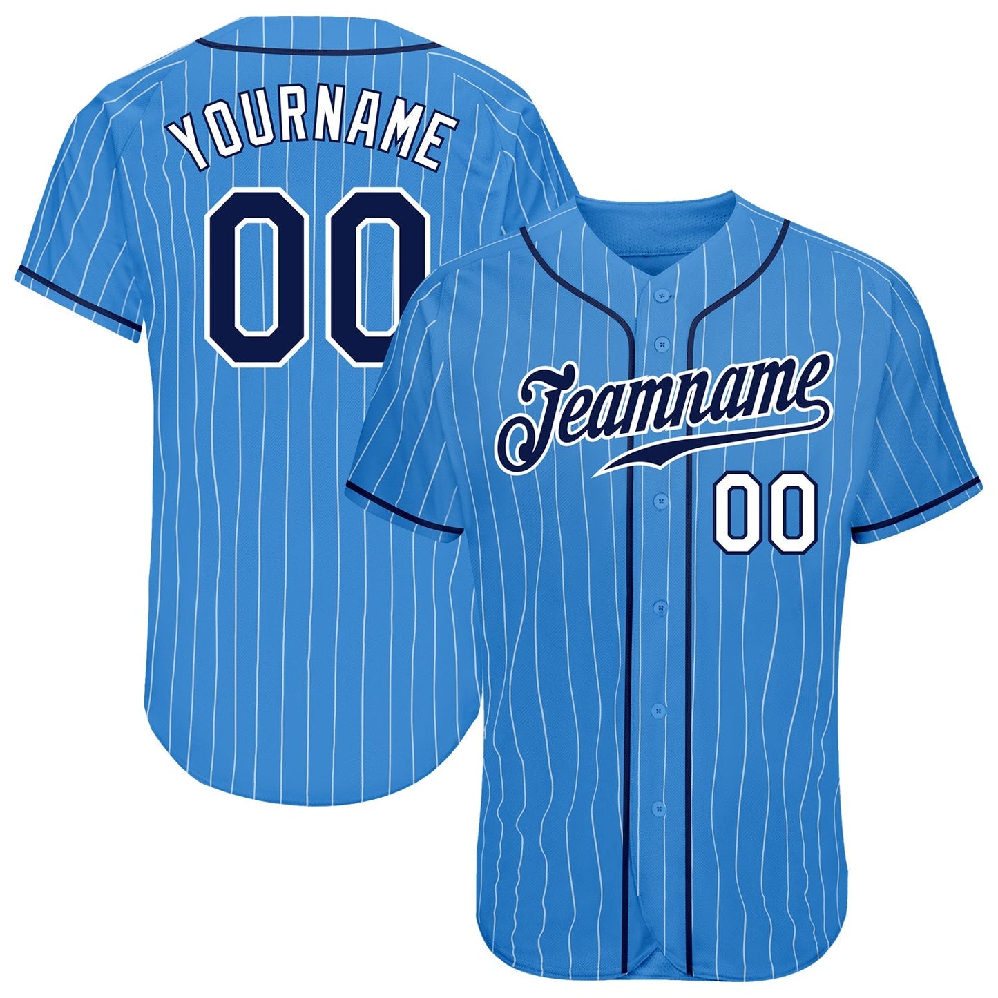 Custom Powder Blue White Pinstripe Navy-White Authentic Baseball Jersey baseball jersey product view 1
