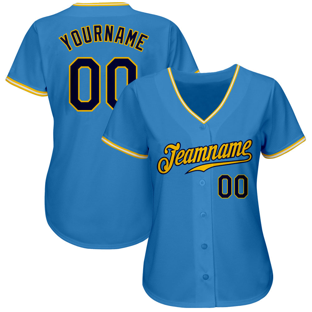 Custom Powder Blue Navy Gold-White Authentic Baseball Jersey baseball jersey product view 2