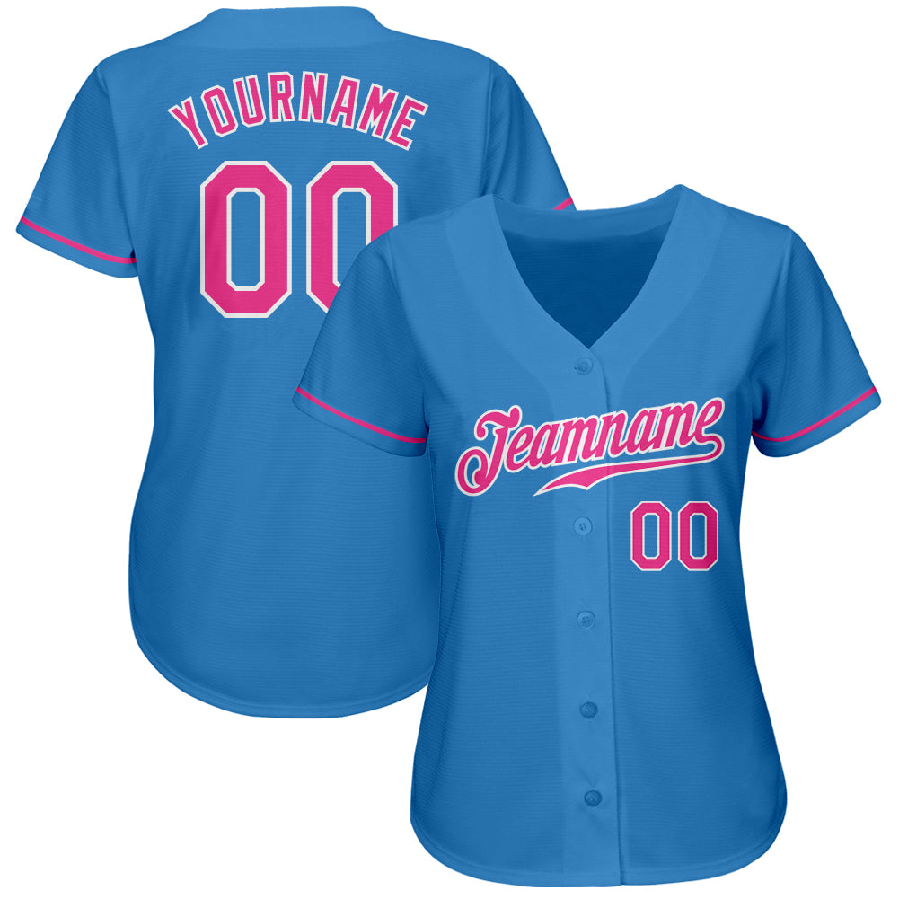 Custom Powder Blue Pink-White Authentic Baseball Jersey baseball jersey product view 2