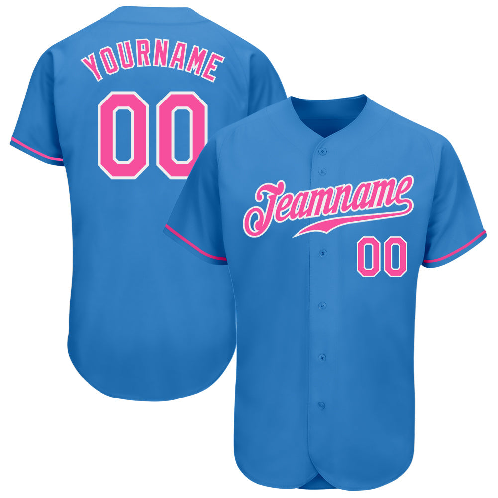 Custom Powder Blue Pink-White Authentic Baseball Jersey baseball jersey product view 1