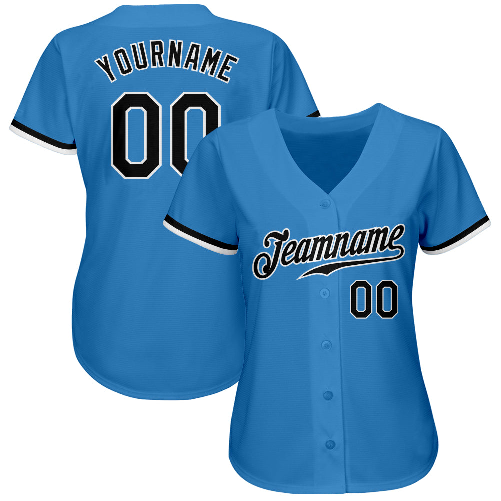 Custom Powder Blue Black-White Authentic Baseball Jersey baseball jersey product view 2