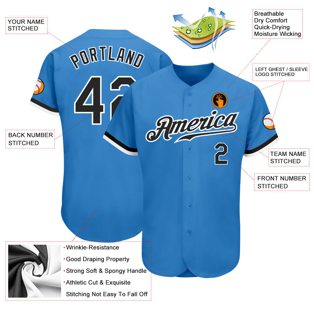 Custom Powder Blue Black-White Authentic Baseball Jersey baseball jersey product view 3