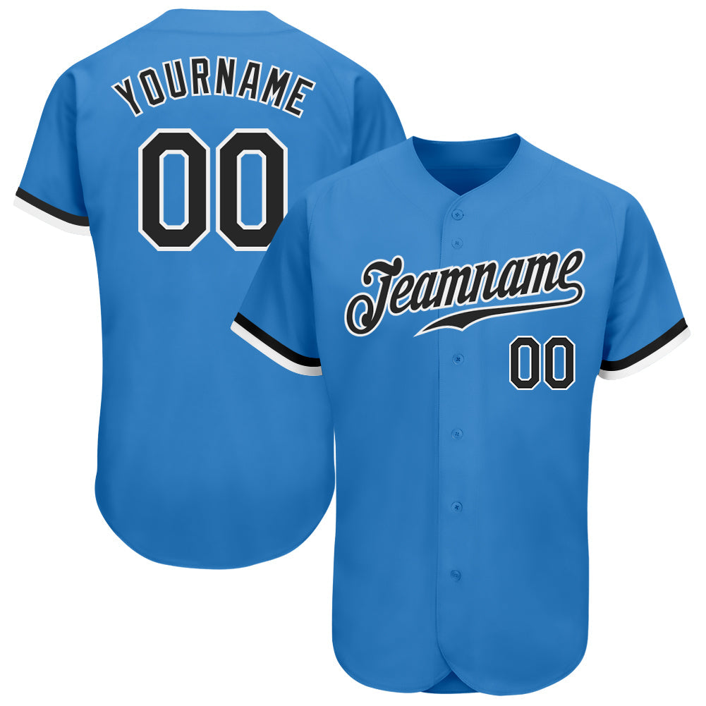 Custom Powder Blue Black-White Authentic Baseball Jersey baseball jersey product view 1