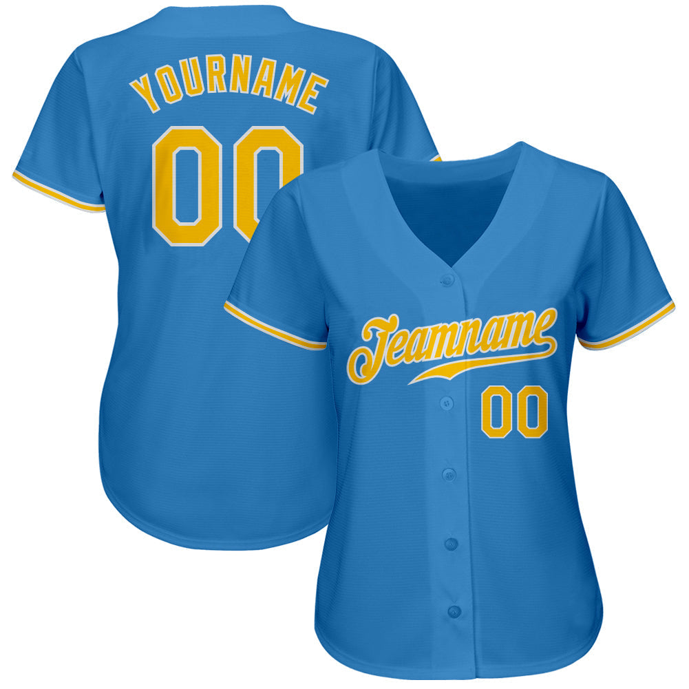 Custom Powder Blue Gold-White Authentic Baseball Jersey baseball jersey product view 2