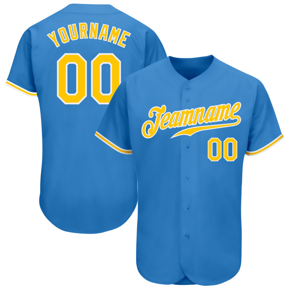 Custom Powder Blue Gold-White Authentic Baseball Jersey baseball jersey product view 1