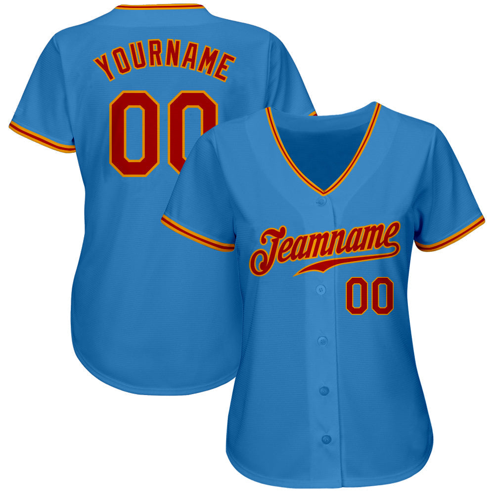 Custom Powder Blue Red-Gold Authentic Baseball Jersey baseball jersey product view 2