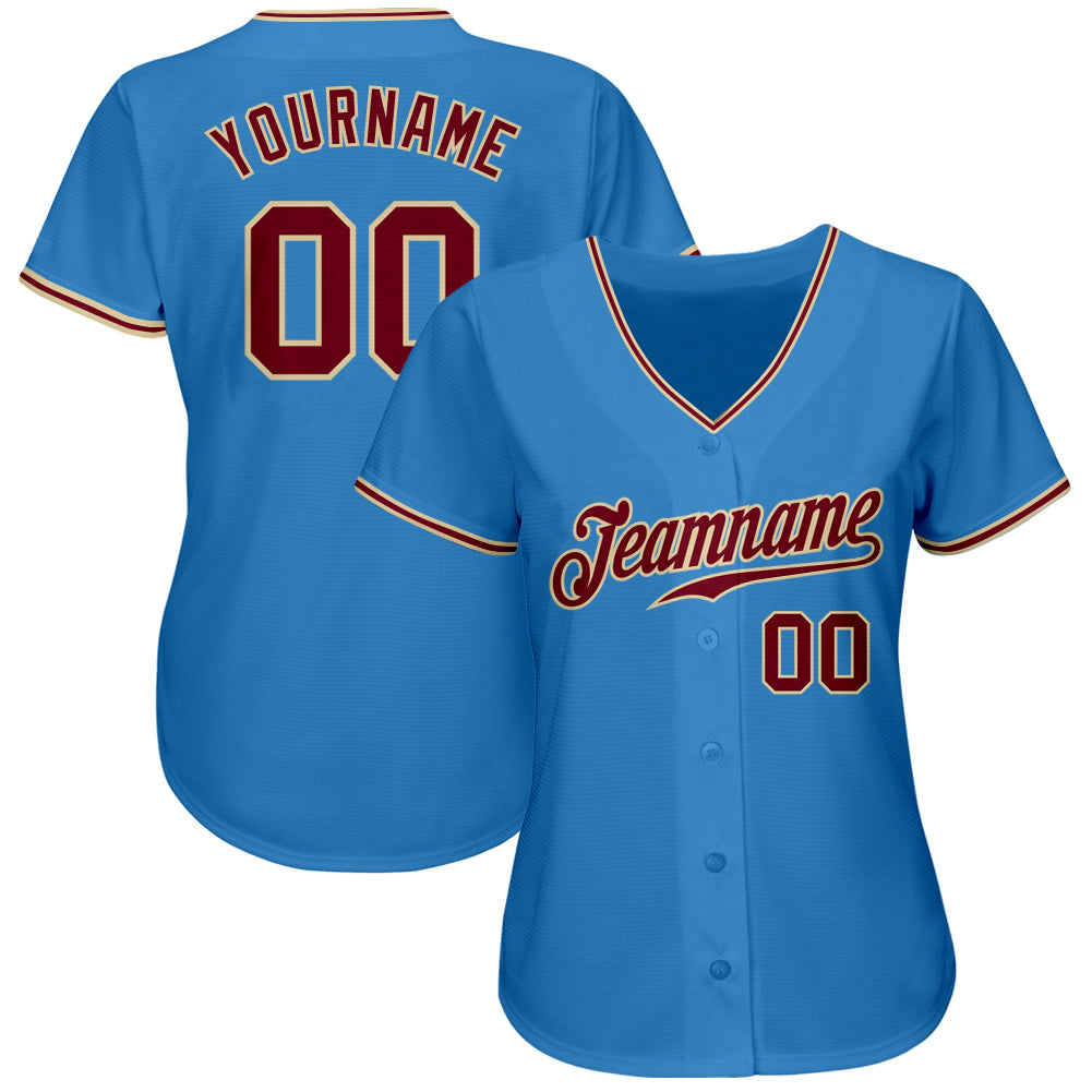 Custom Powder Blue Crimson-City Cream Authentic Baseball Jersey baseball jersey product view 2