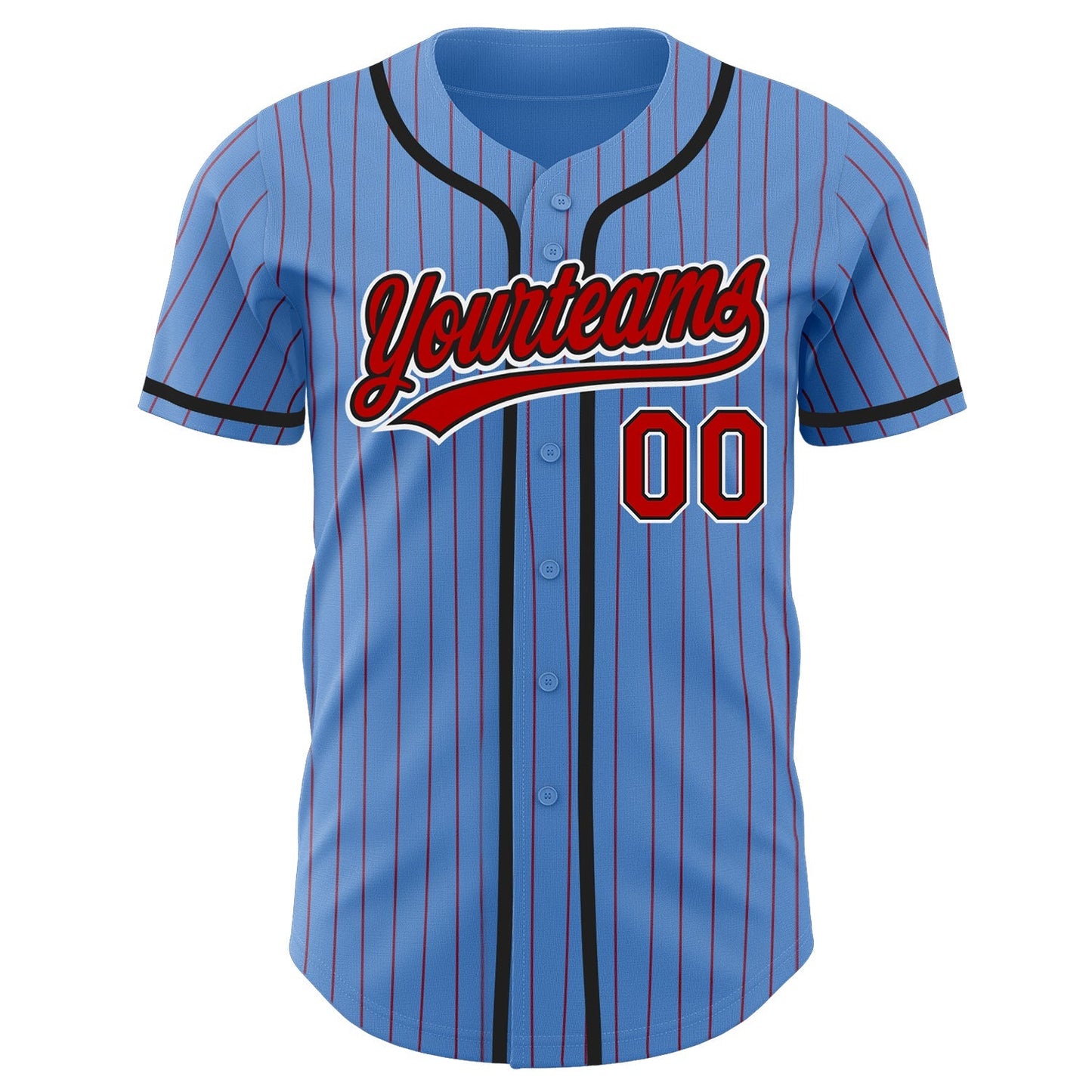 Custom Powder Blue Red Pinstripe Red-Black Authentic Baseball Jersey baseball jersey product view 2
