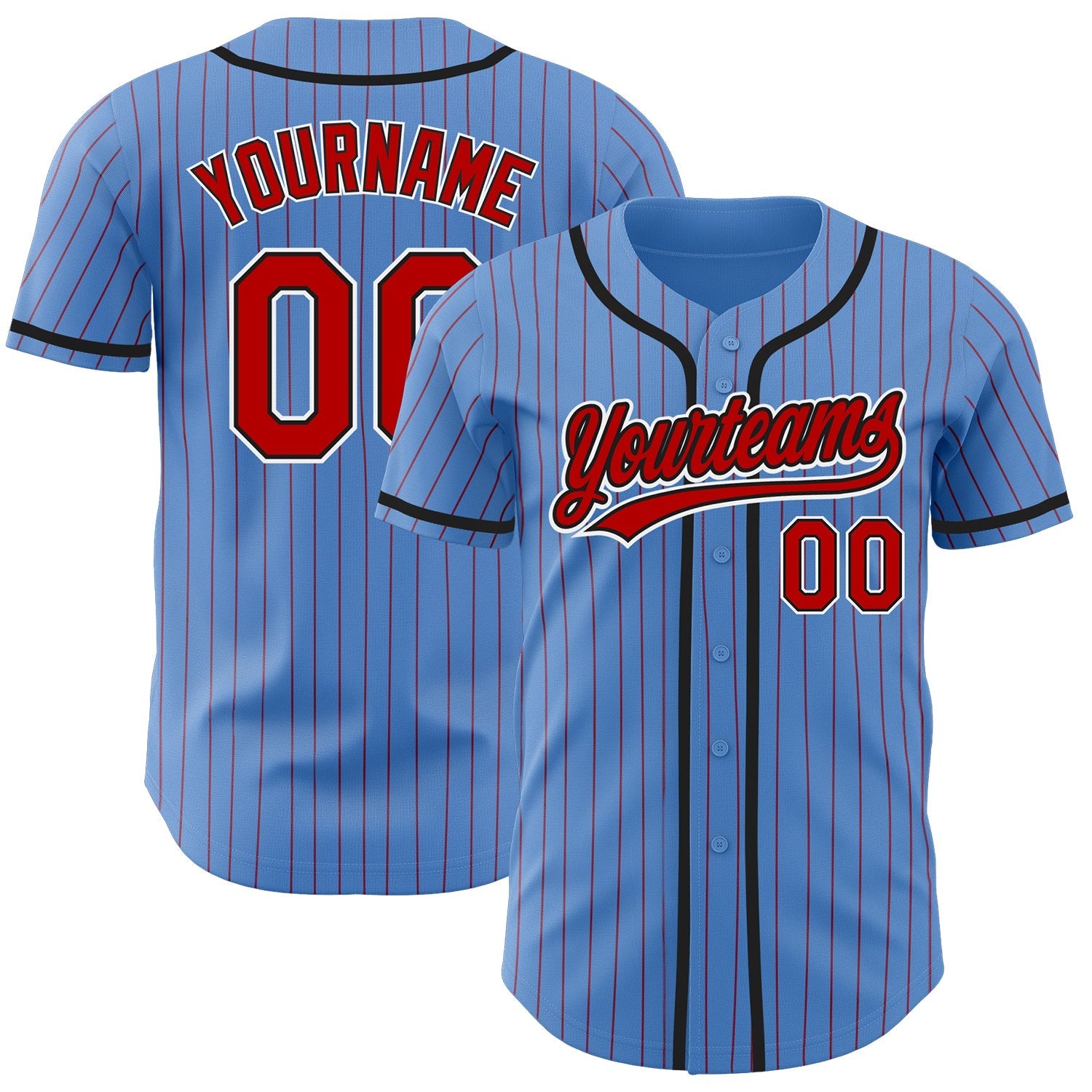 Custom Powder Blue Red Pinstripe Red-Black Authentic Baseball Jersey baseball jersey product view 1