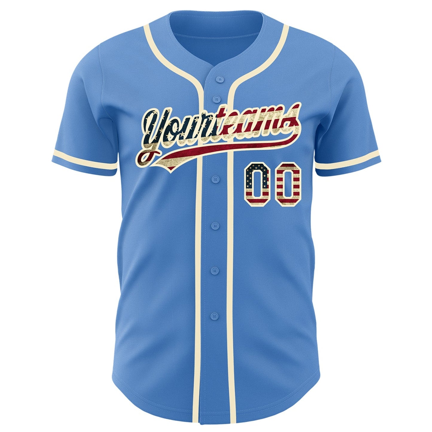 Custom Powder Blue Vintage USA Flag-Cream Authentic Baseball Jersey baseball jersey product view 2