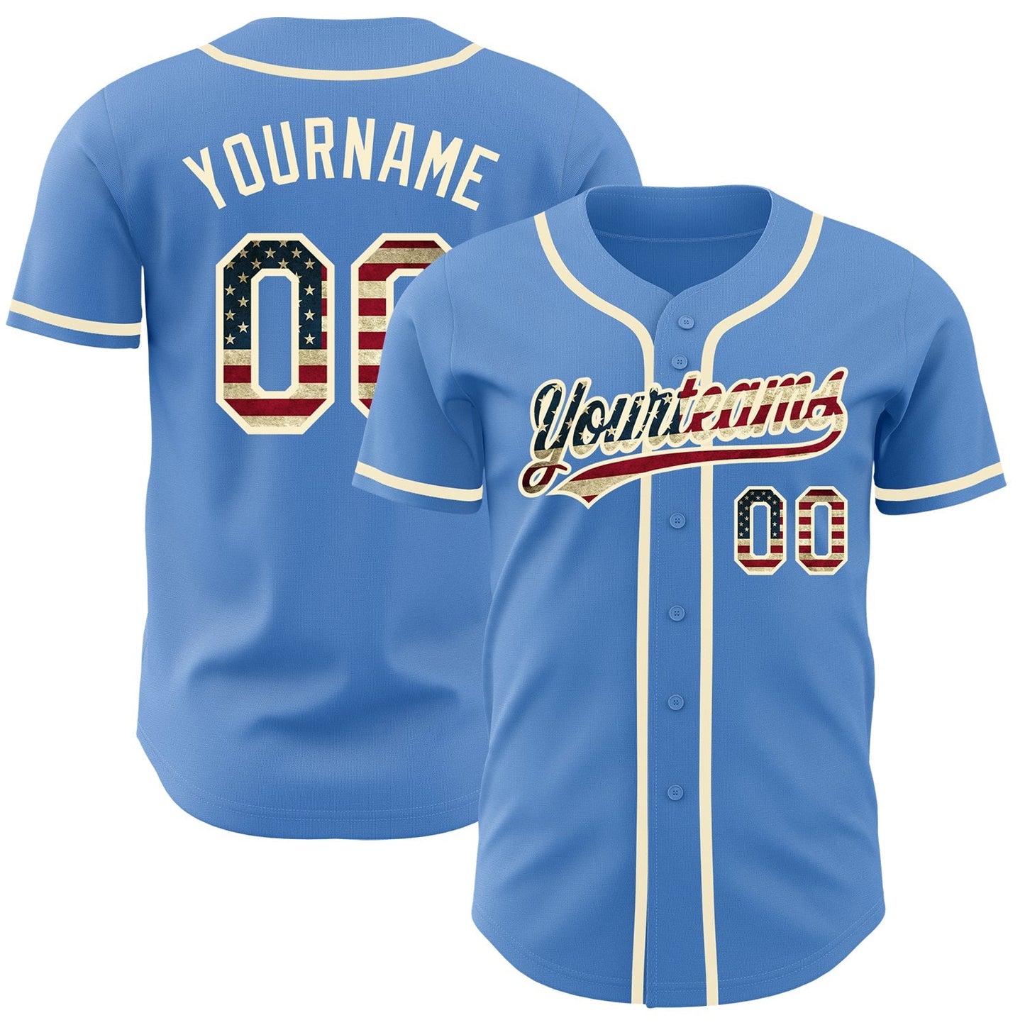 Custom Powder Blue Vintage USA Flag-Cream Authentic Baseball Jersey baseball jersey product view 1