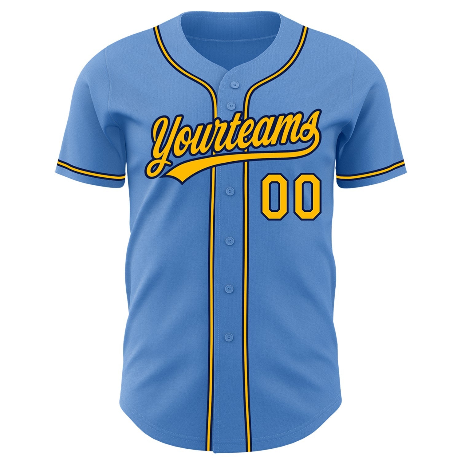 Custom Powder Blue Yellow-Navy Authentic Baseball Jersey baseball jersey product view 2