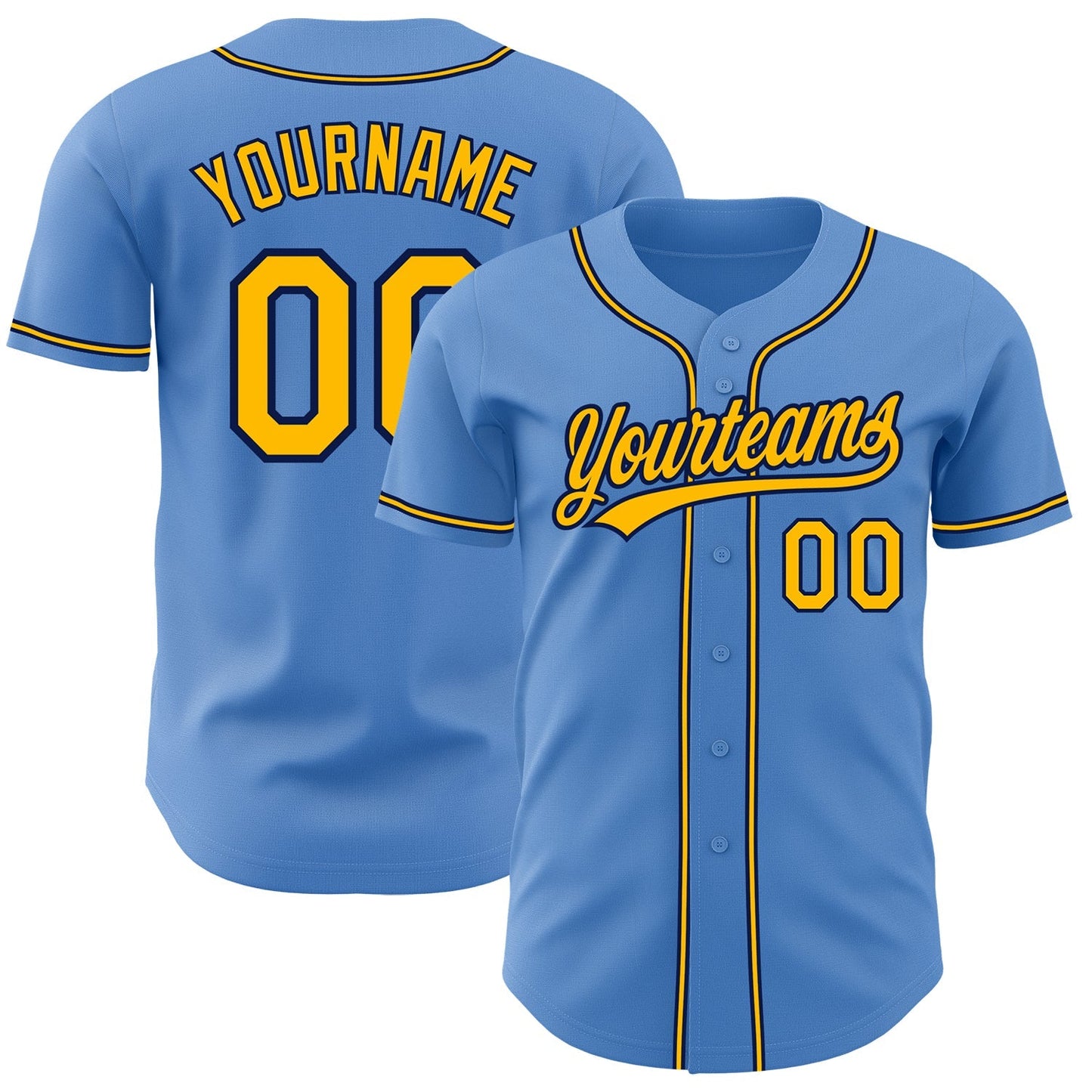 Custom Powder Blue Yellow-Navy Authentic Baseball Jersey baseball jersey product view 1