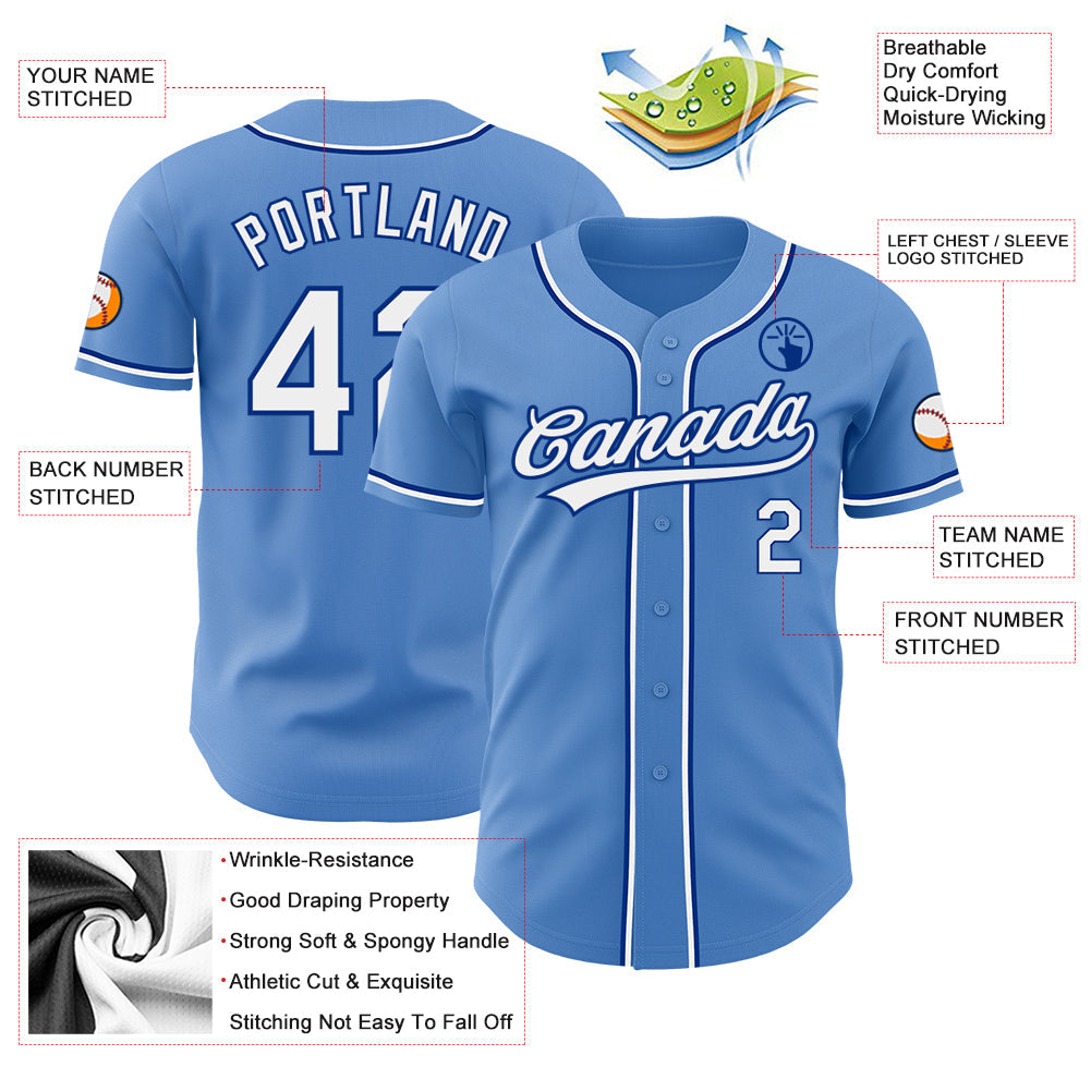 Custom Powder Blue White-Royal Authentic Baseball Jersey baseball jersey product view 3