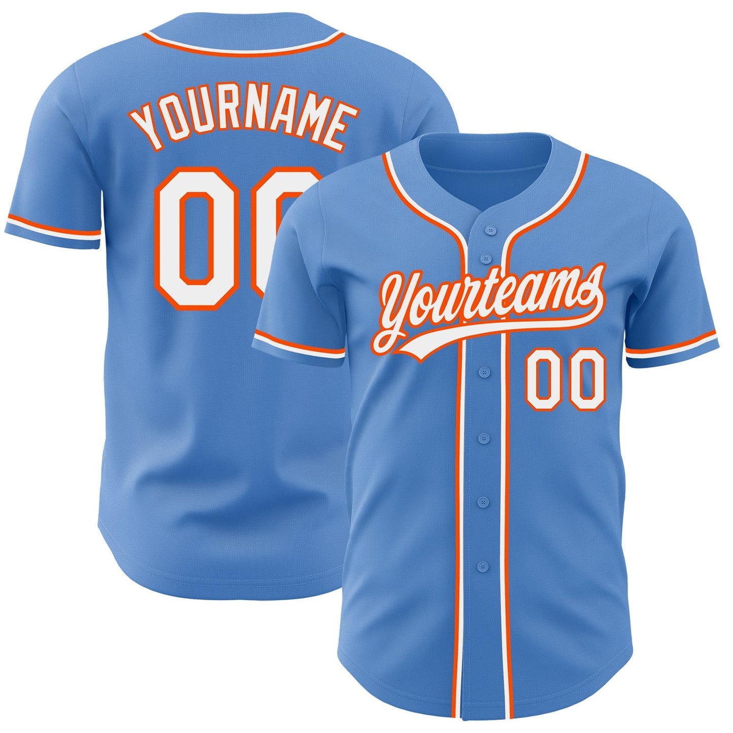 Custom Powder Blue White-Orange Authentic Baseball Jersey baseball jersey product view 1
