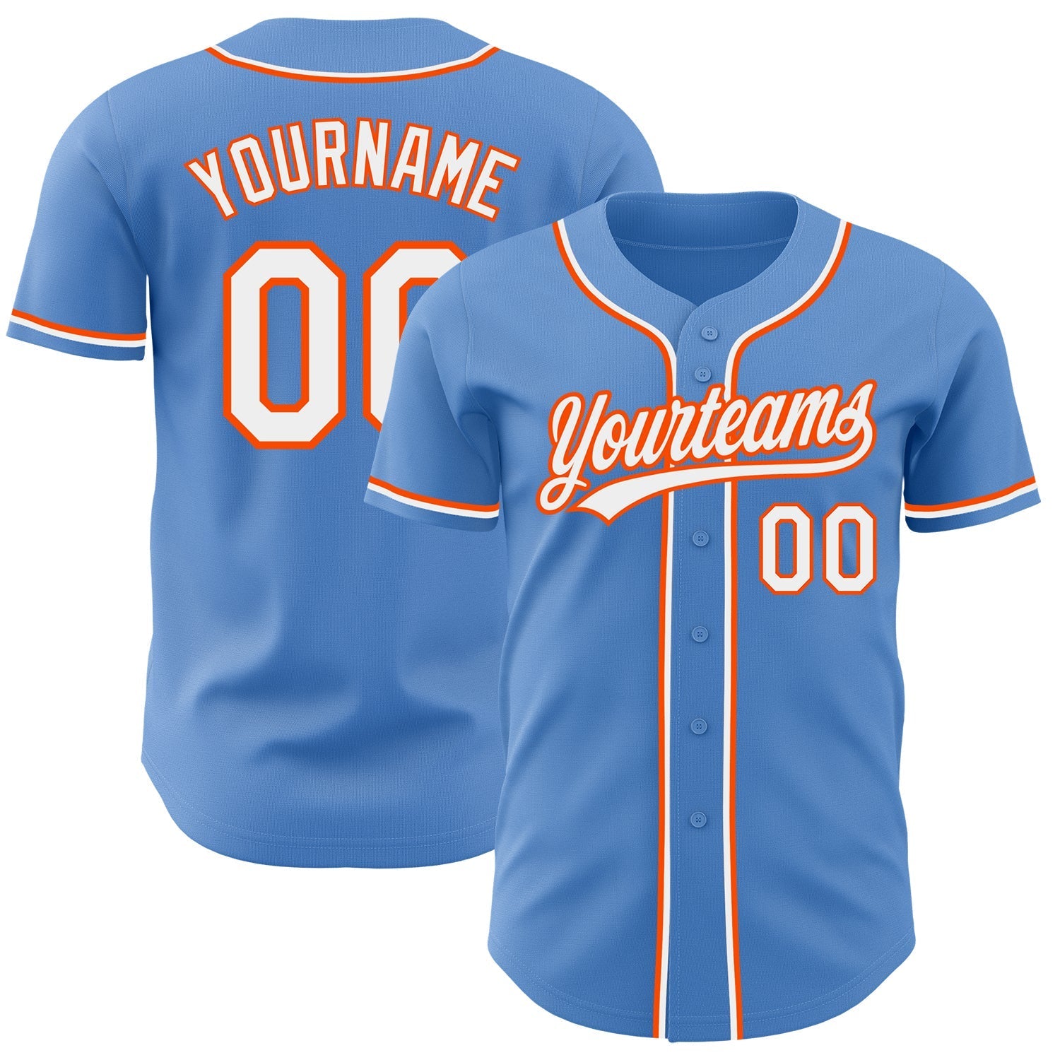 Custom Powder Blue White-Orange Authentic Baseball Jersey baseball jersey product view 1