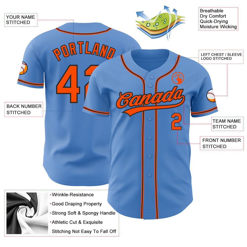 Custom Powder Blue Orange-Black Authentic Baseball Jersey baseball jersey product view 3
