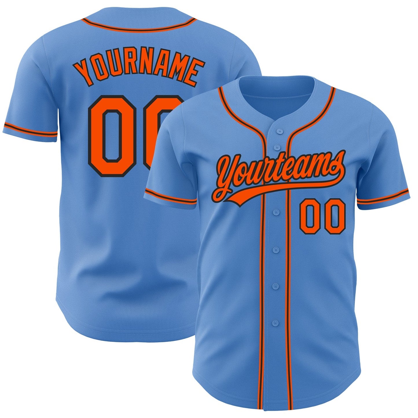 Custom Powder Blue Orange-Black Authentic Baseball Jersey baseball jersey product view 1