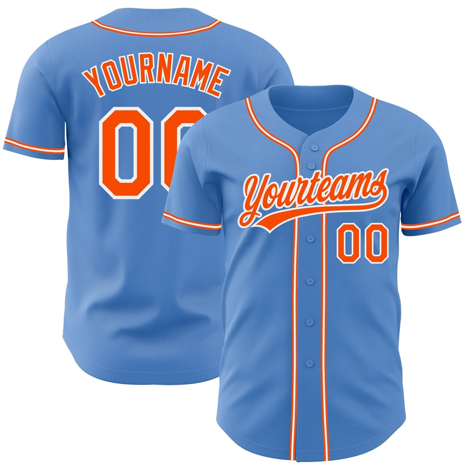 Custom Powder Blue Orange-White Authentic Baseball Jersey baseball jersey product view 1