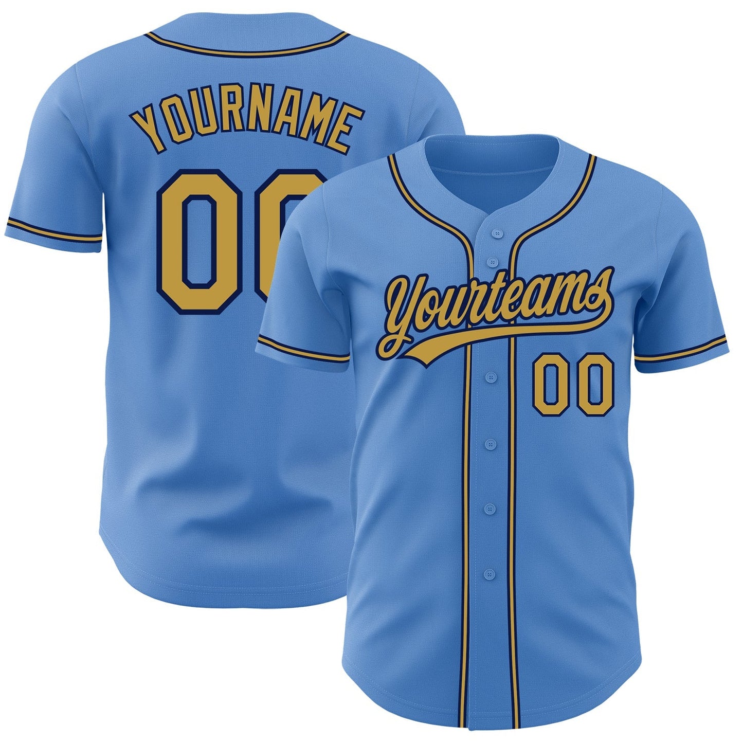 Custom Powder Blue Old Gold-Navy Authentic Baseball Jersey baseball jersey product view 1
