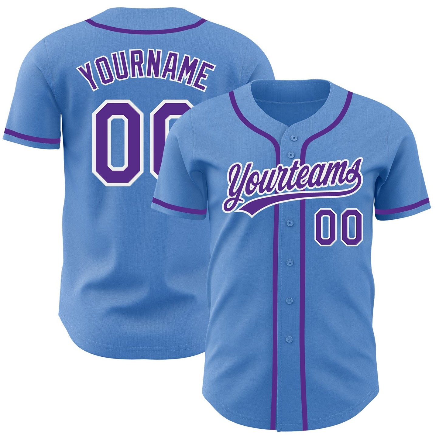 Custom Powder Blue Purple-White Authentic Baseball Jersey baseball jersey product view 1