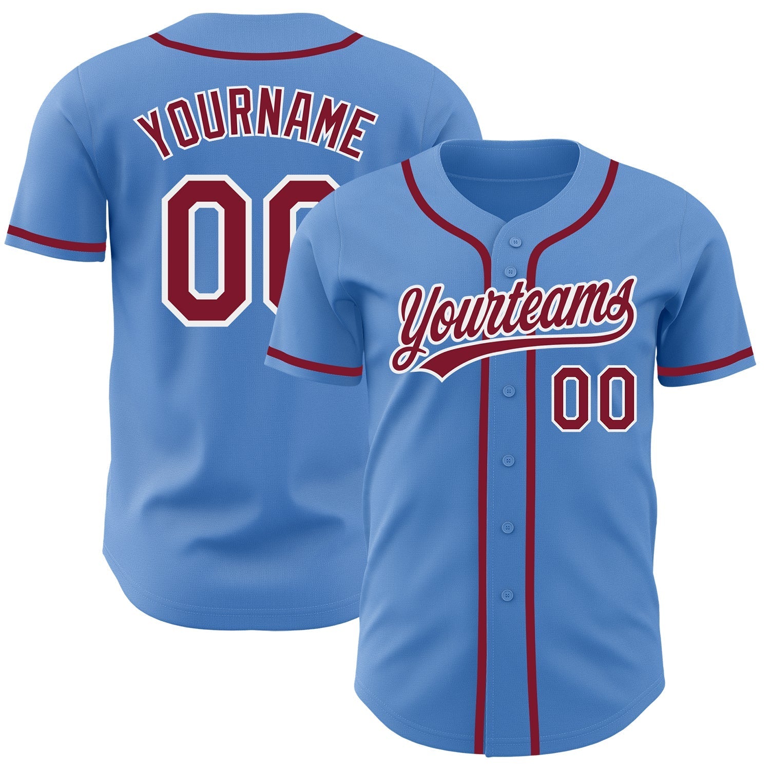 Custom Powder Blue Crimson-White Authentic Baseball Jersey baseball jersey product view 1