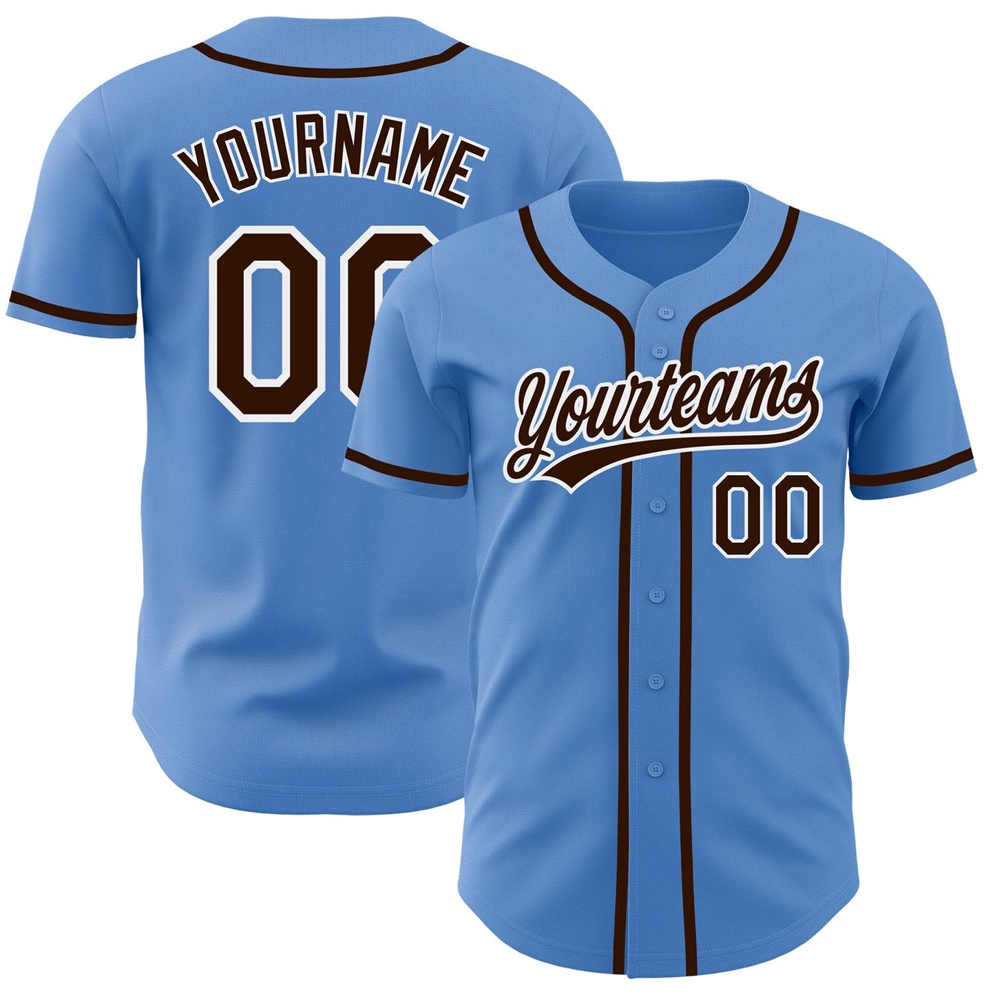 Custom Powder Blue Brown-White Authentic Baseball Jersey baseball jersey product view 1