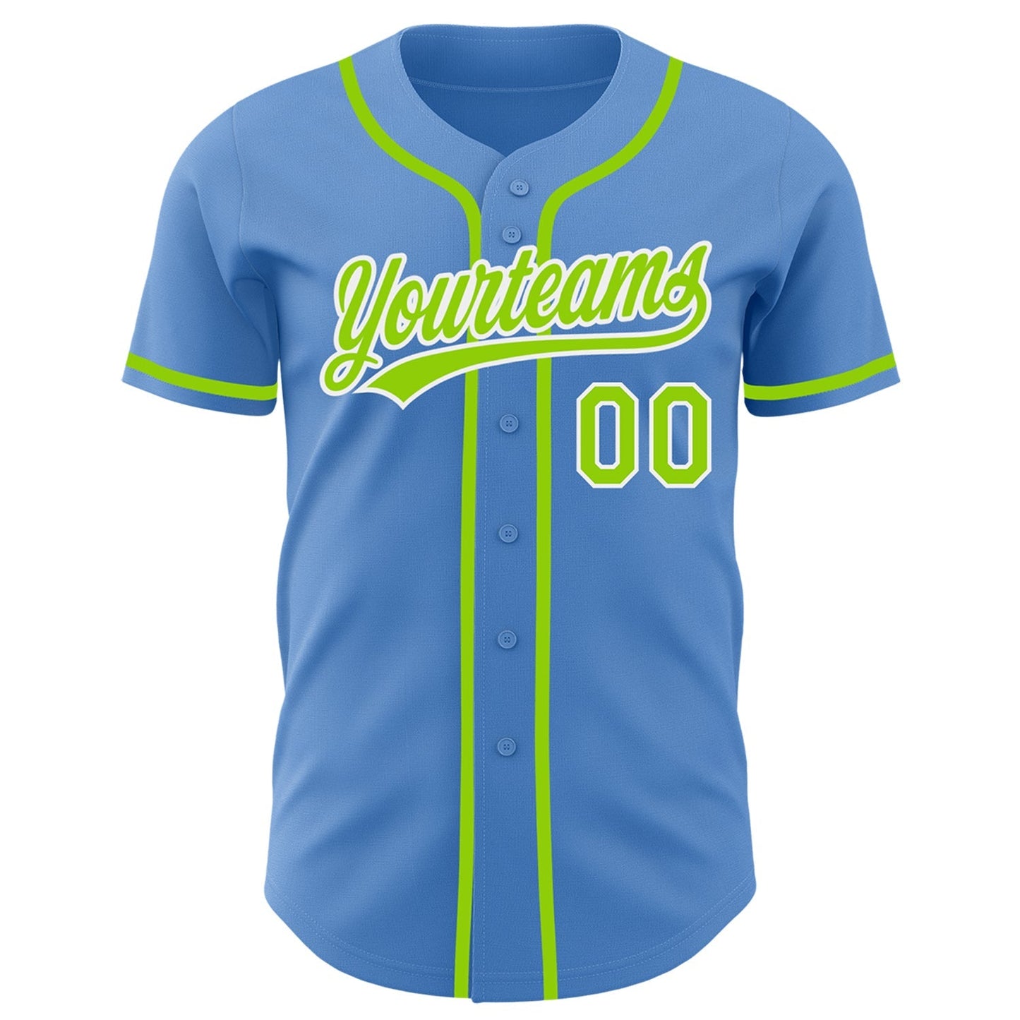 Custom Powder Blue Neon Green-White Authentic Baseball Jersey baseball jersey product view 2