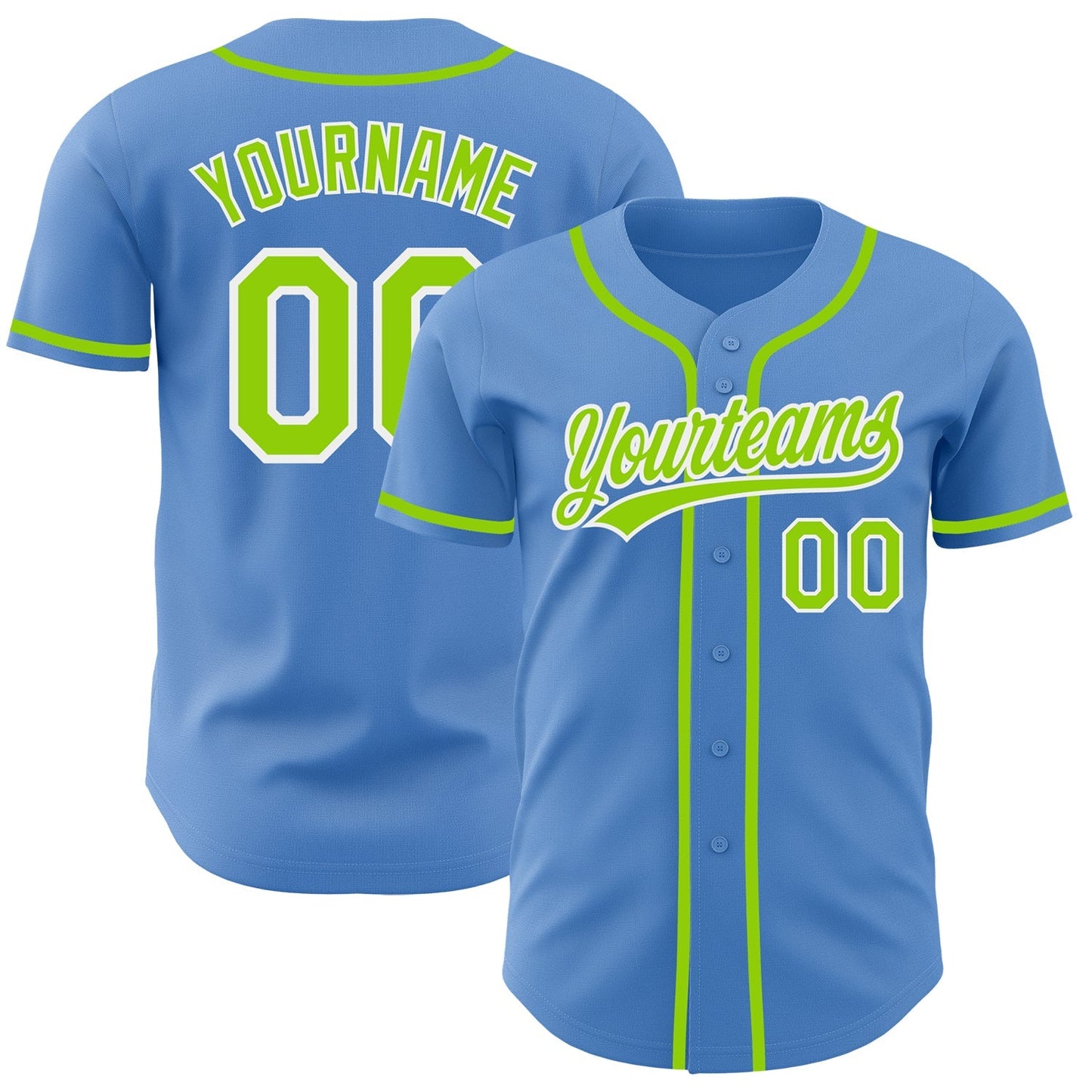 Custom Powder Blue Neon Green-White Authentic Baseball Jersey baseball jersey product view 1