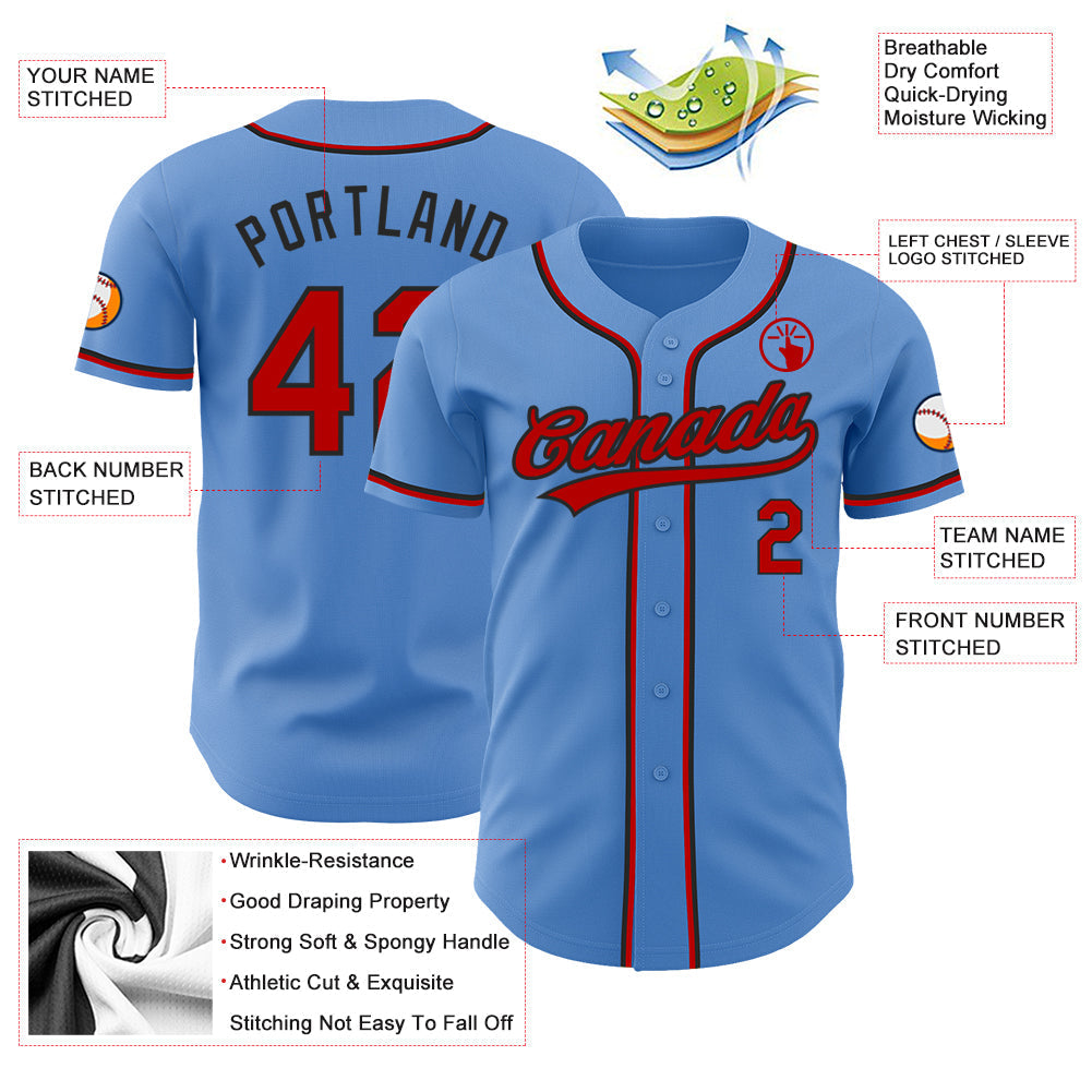Custom Powder Blue Red-Black Authentic Baseball Jersey baseball jersey product view 3