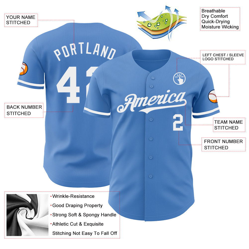 Custom Powder Blue White Authentic Baseball Jersey baseball jersey product view 3