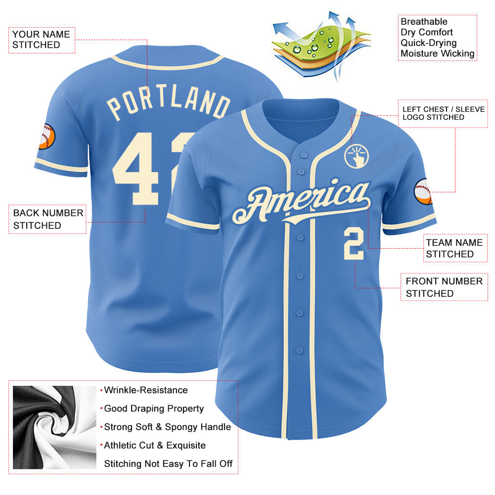 Custom Powder Blue Cream Authentic Baseball Jersey baseball jersey product view 3