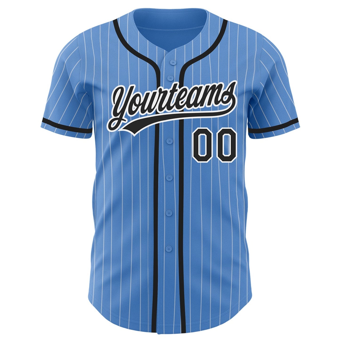 Custom Powder Blue White Pinstripe Black Authentic Baseball Jersey baseball jersey product view 2
