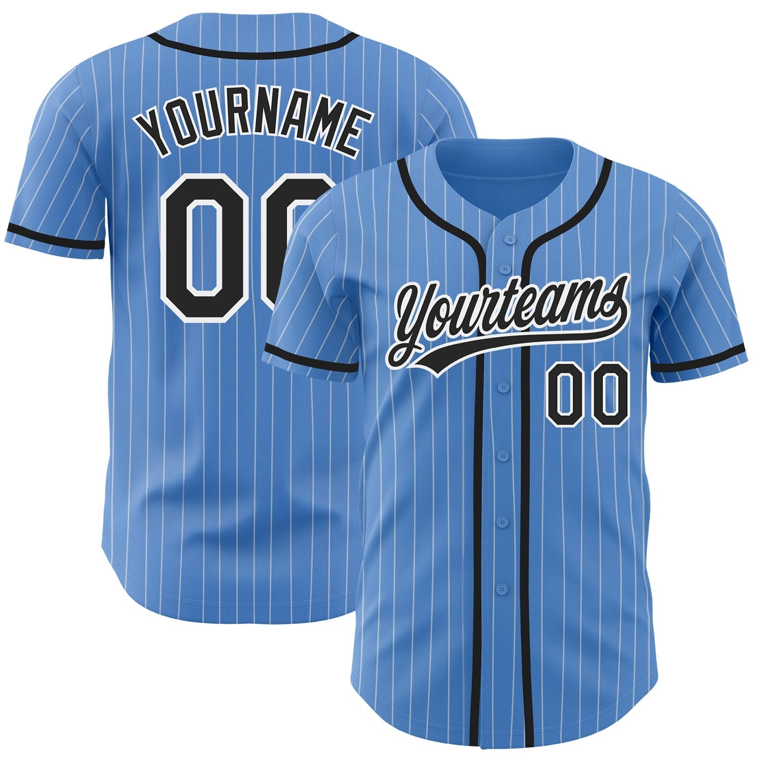 Custom Powder Blue White Pinstripe Black Authentic Baseball Jersey baseball jersey product view 1