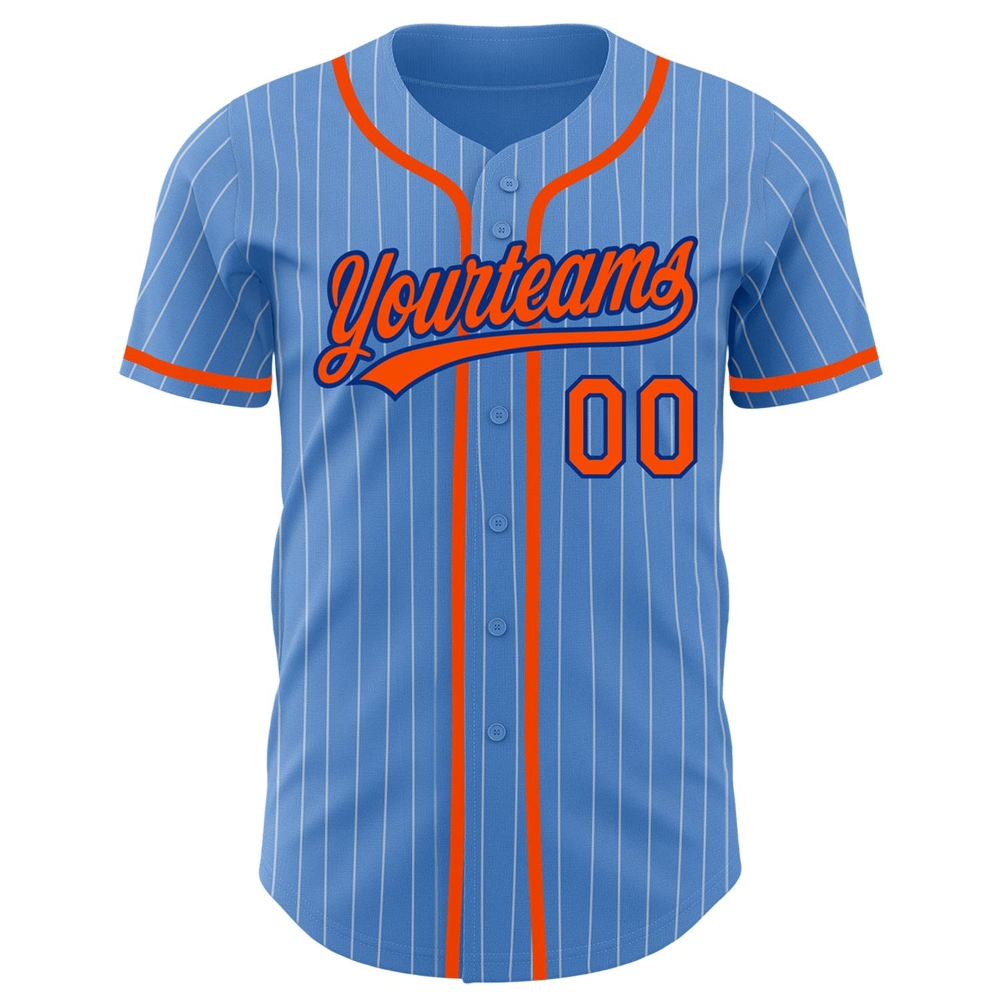 Custom Powder Blue White Pinstripe Orange-Royal Authentic Baseball Jersey baseball jersey product view 2