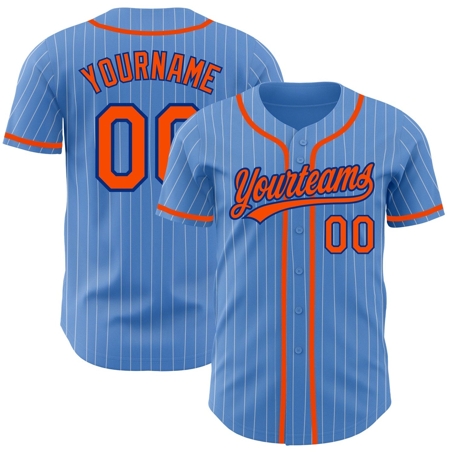 Custom Powder Blue White Pinstripe Orange-Royal Authentic Baseball Jersey baseball jersey product view 1