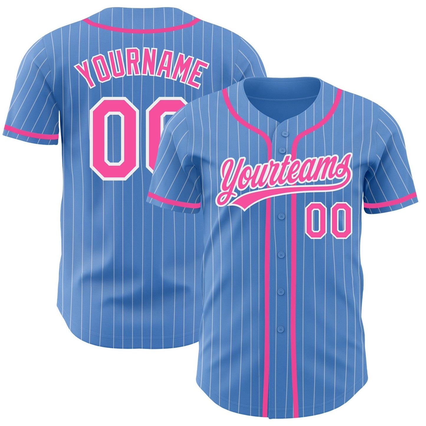 Custom Powder Blue White Pinstripe Pink Authentic Baseball Jersey baseball jersey product view 1