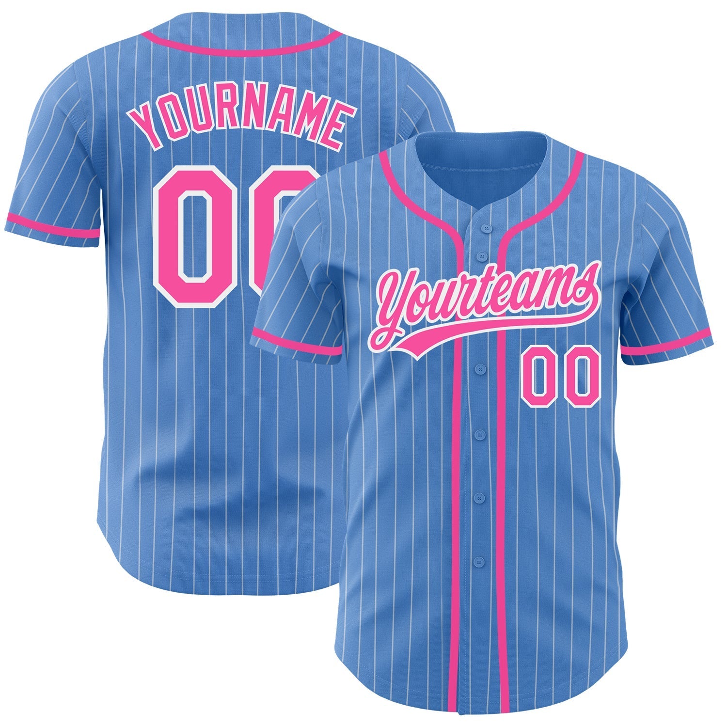 Custom Powder Blue White Pinstripe Pink Authentic Baseball Jersey baseball jersey product view 1